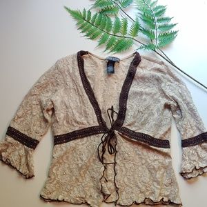 Romantic lace front tie blouse by Bisou Bisou